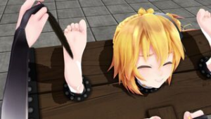Captured girl is forced into a wooden pillory contraption and tickled 【くすぐり tickle 】 - ﻿3D animation on Crohasit